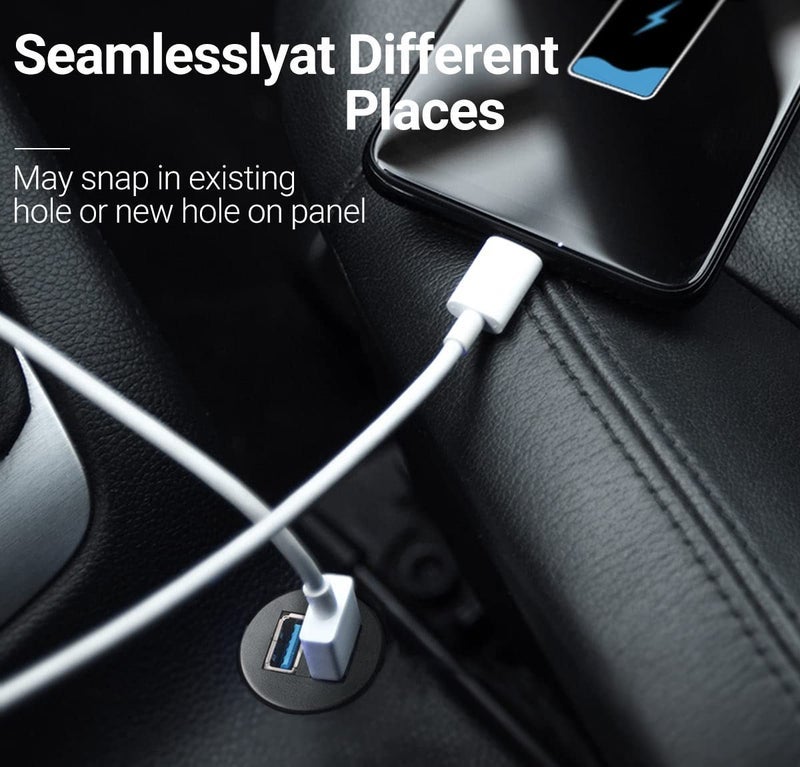 ICESPRING 2 Ports USB 3.0 Extension Cable, Flush Mount Car Truck Boat Motorcycle Dashboard Panel Adapter-3 Feet - Image 3